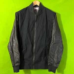 Large Five Four‎ Black Bomber Jacket Sleeves Full Zip Up Lined Striped